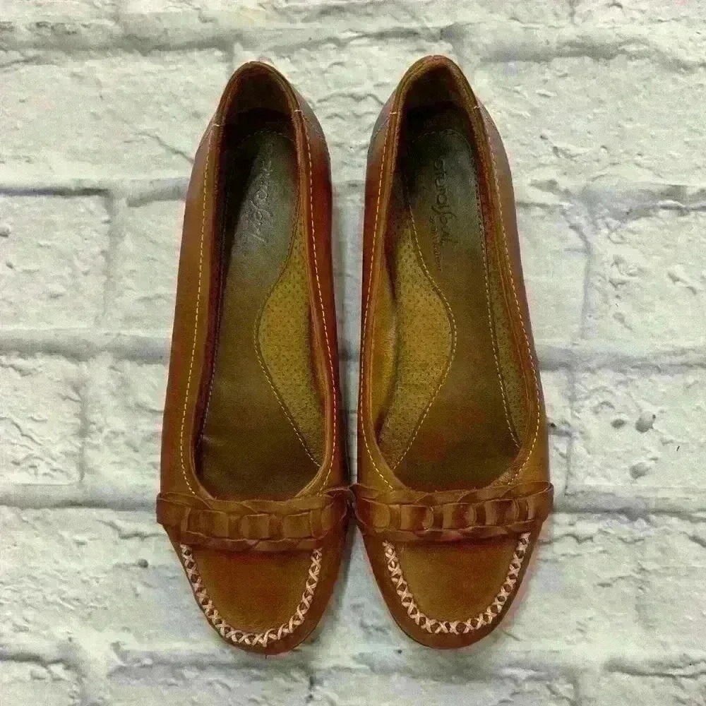 Natural Soul Women Brown Leather Ruffle Moc Toe SlipOn Loafer Flats SZ 8.5W